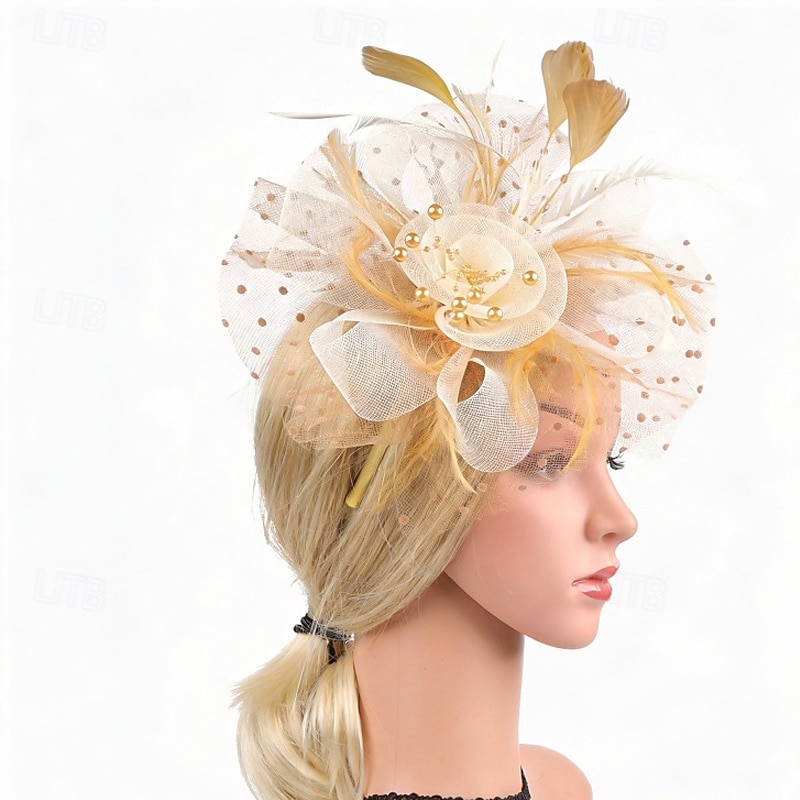 fascinators Tule Veren Bruiloft Verjaardag Elegant Vintage leuke Style Met Veer Tule Helm Hoofddeksels 2026 - $11.49 –P6