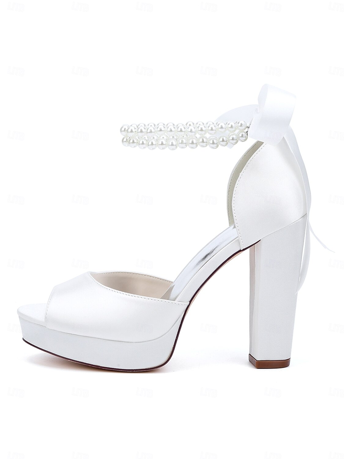 sandali con plateau color avorio bianco da donna - eleganti tacchi da sposa con cinturini di perle per matrimoni in chiesa del 2026 a $69.99 –P5