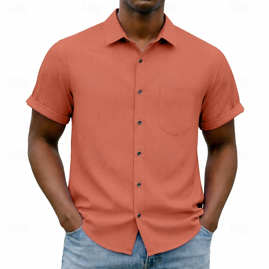 Men's Shirt Casual Shirt Button Up Shirt Blue Black White Burgundy Navy Blue Short Sleeve Plain Shirt Collar Casual Daily Front Pocket Clothing Apparel Elegant Fashion Casual 2026 - $25.99 –P6