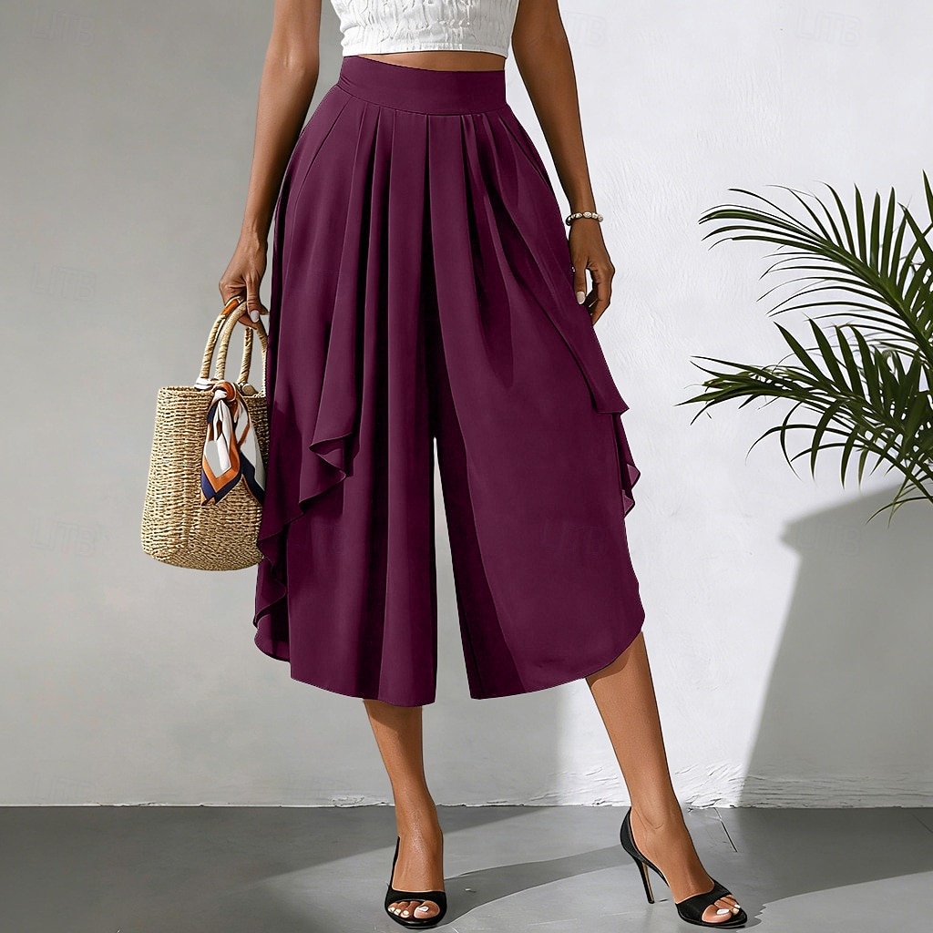 Women's Trousers Capri Pants Casual Pants Summer Pants Elegant Fashion Casual Daily Calf-Length High Waist Solid Color Plain Layered Wide Leg Elastic Waistband Comfort Lightweight Soft Inelastic 2026 - $34.99 –P7