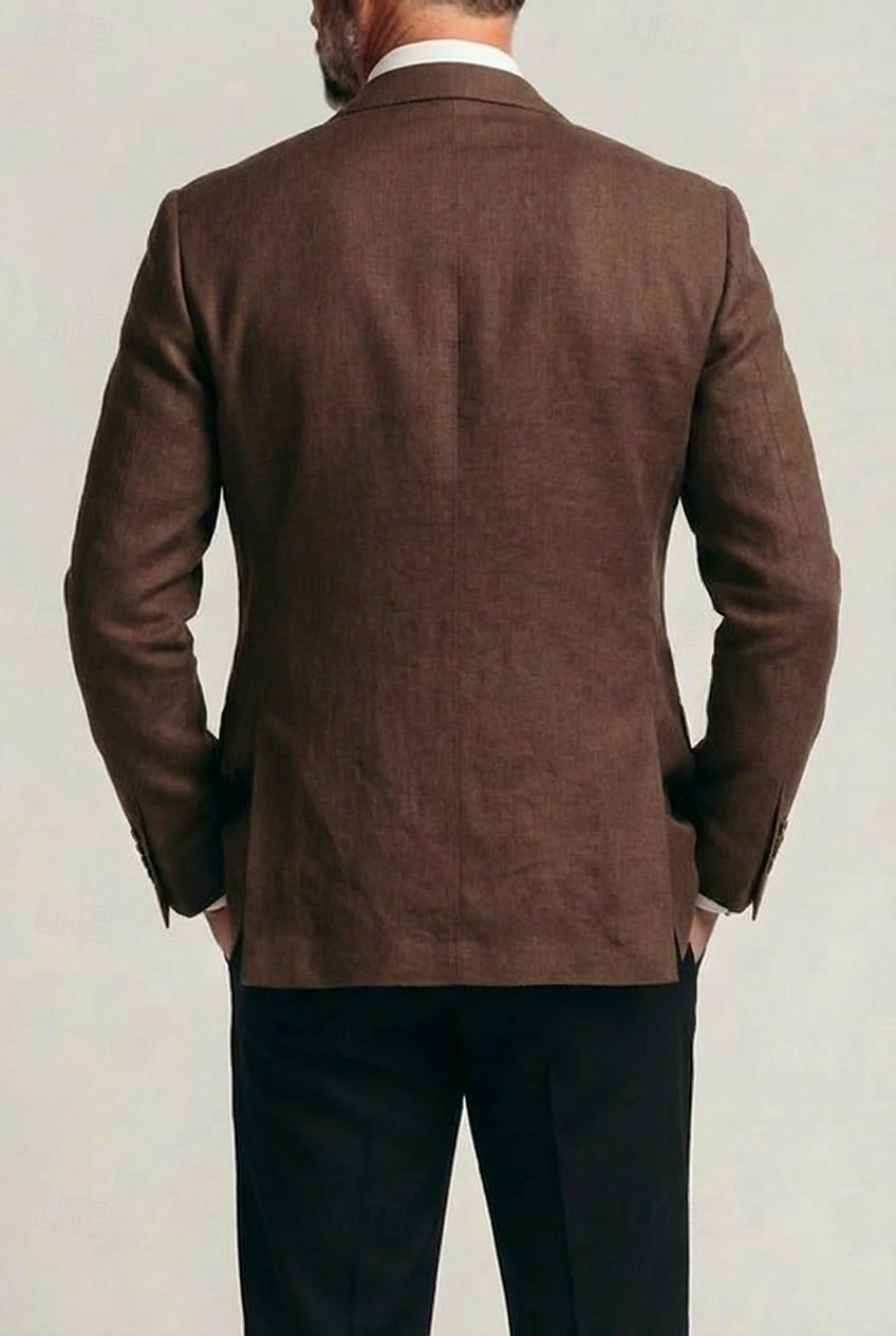 Men Lightweight Jacket Linen Blazer Business Work Formal Lightweight Classic Summer Spring Cotton POLY Solid Color Multiple Pockets Single Breasted Two-button Blazer Navy Blue Dark Green Chocolate 2026 - $68.99 –P5
