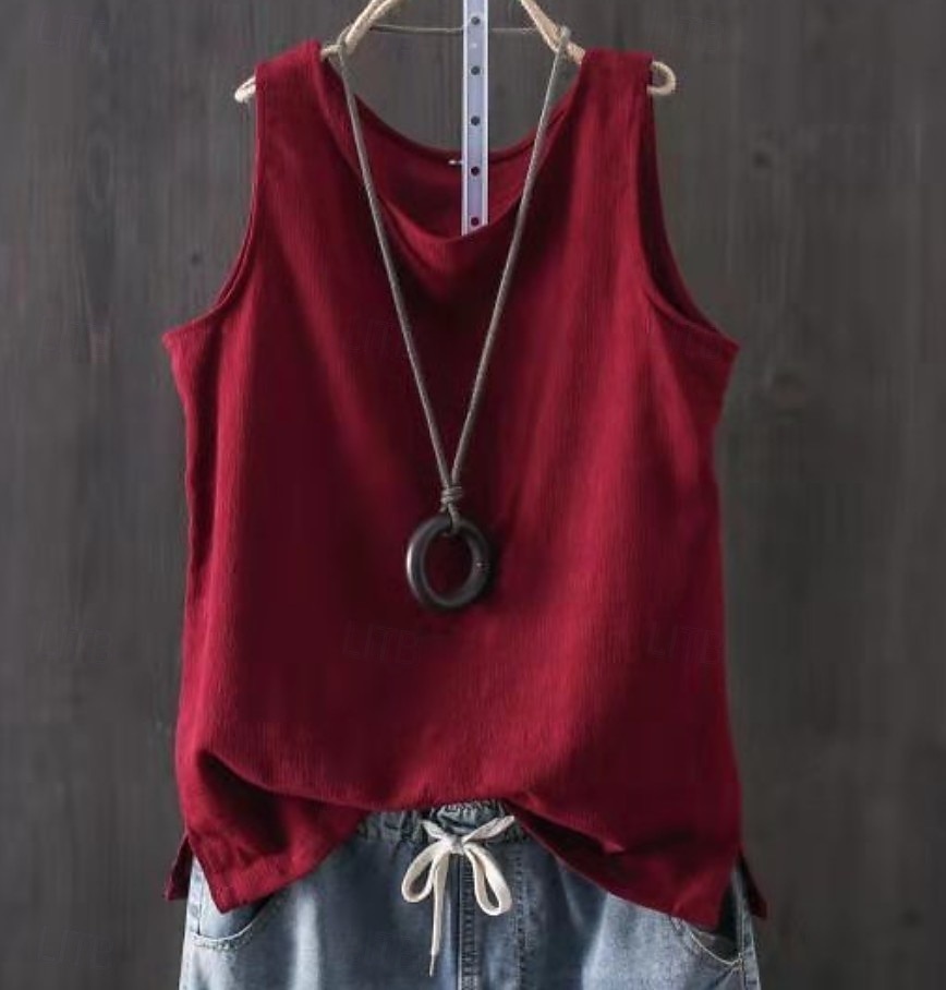 Per donna Finto cotone e lino Semplice Moda Elegante Classico Senza Maniche Manica Corta Girocollo Top Regolari Quotidiano Uscire Weekend Blu Nero Bianco Giallo Rosa Estate Primavera del 2026 a $34.99 –P9