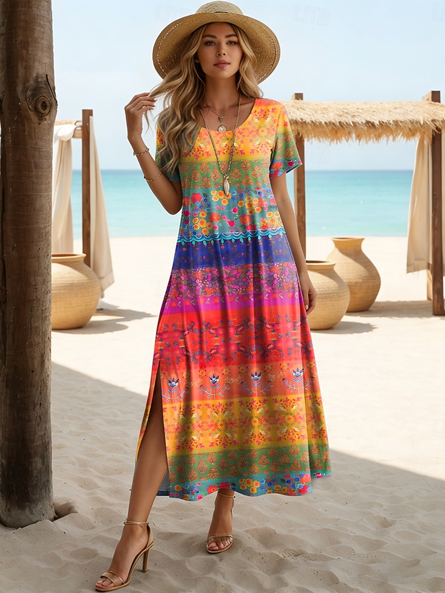 Femmes Robe Midi Robe trapèze Occasionnel Quotidien Plage Coupe Ample Graphique Géométrique Manche Courte Col ras du cou Bleu Violet Orange Vert Été Printemps de 2026 ? $25.99 –P1
