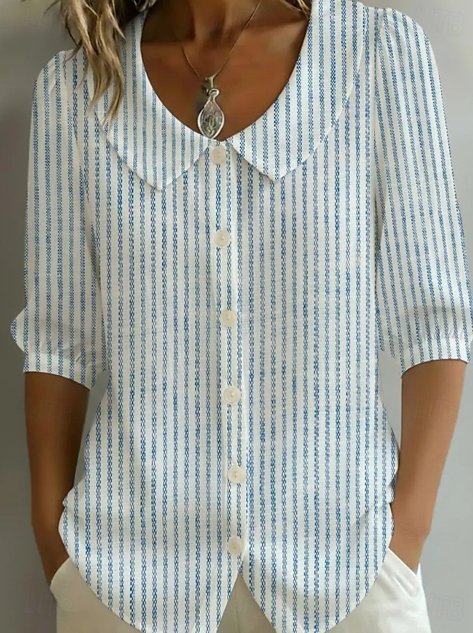 Per donna Camicia Floreale Grafico Vintage Elegante Essenziale Mezza Manica Collare Peter Pan Top lunghi Quotidiano Ferie Uscire Blu Azzurro Estate Primavera del 2026 a $32.99 –P2