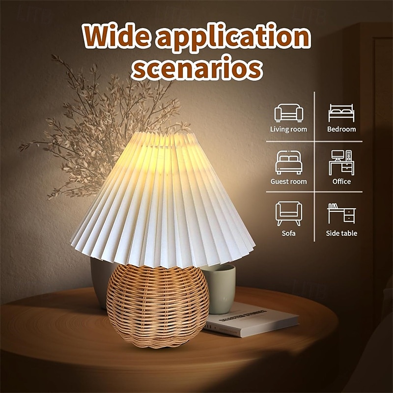 Rattan Wicker Lampshade, Small Table Lampshade, Mini Bedside Lamp For Bedroom, Living Room, Scalloped Lampshade, Side Table, Vintage Aesthetic Pleated Lampshade 2026 - $39.99 –P1