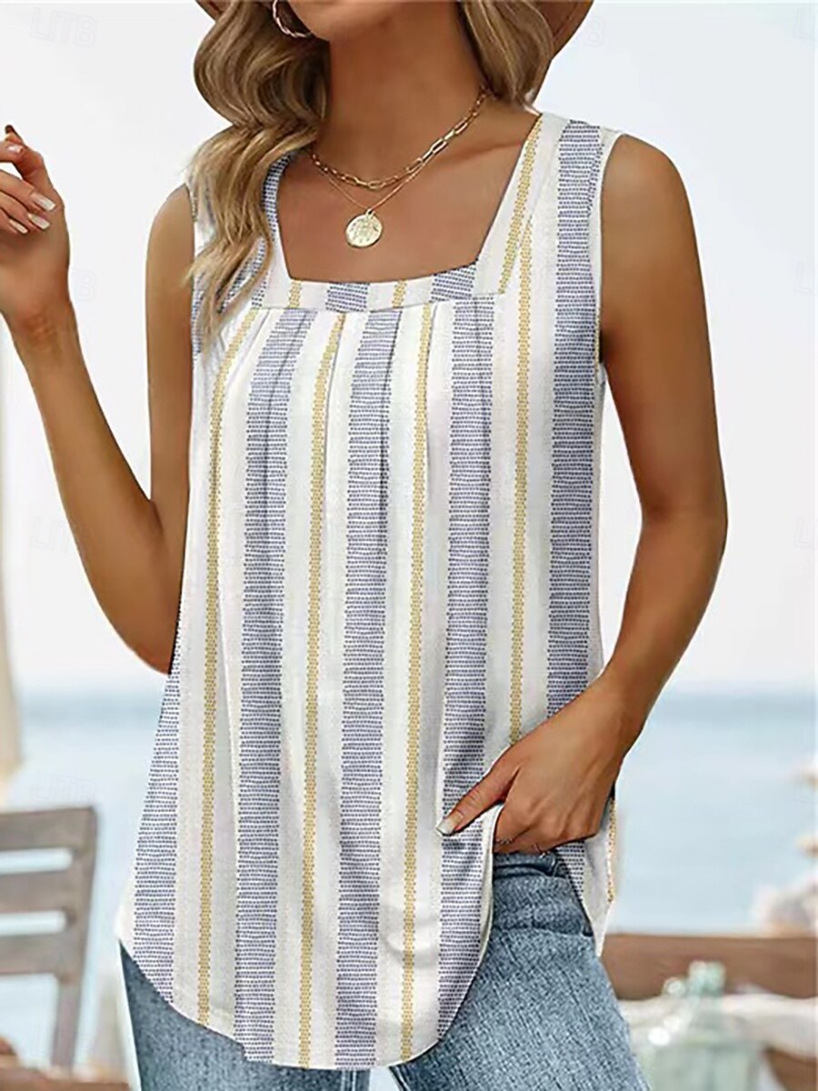Mujer Camiseta Camiseta superior Frunce Retazos Estampado Floral Graphic Moda Clásico Casual Sin Mangas Escote Cuadrado Tops regulares Tops cortos Diario Noche Fin de semana Azul Piscina Negro Blanco 2026 - $14.99 –P6