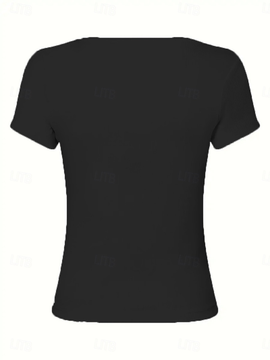 Mujer Camiseta Camiseta superior Botones Plano Moda Elegante Clásico Manga Corta Cuello Barco Tops regulares Diario Noche Fin de semana Negro Blanco Rojo Azul Marino Marrón Verano Primavera 2026 - $19.99 –P13