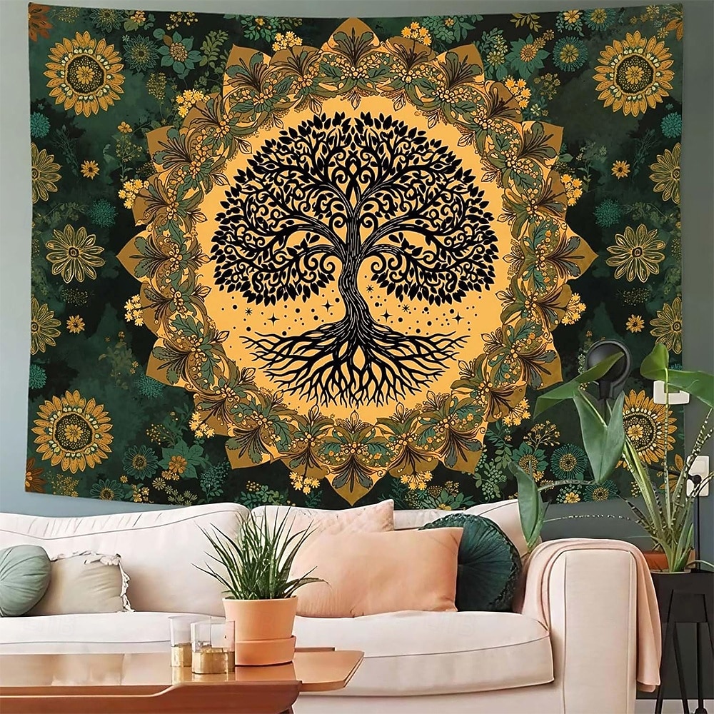 misztikus életfa mennyei ősi fa izzó arany gyökerek galaxis csillagos éjszaka kék csillogó csillagpor fal gobelin hálószoba nappali kollégiumi dekoráció meditáció háttér 2026 - $19.99 –P1
