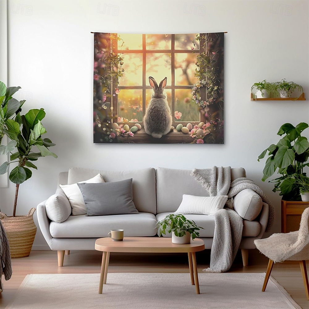 Easter Cute Bunnies Playing Violin Spring Garden Colorful Eggs Basket Flowers Oil Painting Style Wall Tapestry Wall Hanging Living Room Kids Bedroom Home Decor Party Backdrop 2026 - $20.99 –P5