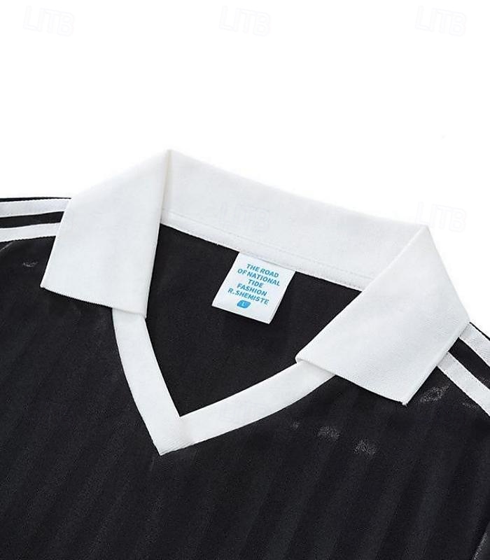Pentru femei Tricouri Tricou sport Echipament sportiv Bloc de Culoare Dungi Stilat Casual Manșon scurt În V Gulerul Polo Crop Tops Sport Ieșire Sfârșit de săptămână Negru Alb Galben Cafea Var 2026 - $26.99 –P7