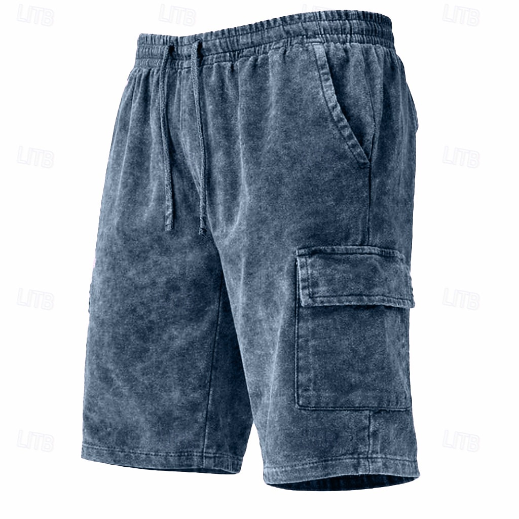 Herren Shorts Freizeitshorts Acid Wash Shorts Kordelzug Elastischer Bund Mehrere Taschen Einheitliche Farbe Komfort Atmungsaktiv Knielang Täglich Streetwear Urlaub Mode Vintage-Retro Blau Schwarz 2026 - $15.99 –P6