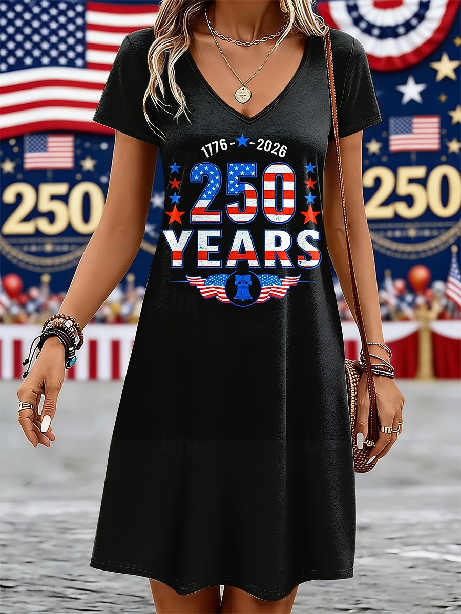 Giorno dell'Indipendenza Americana Per donna Mini Abito Vestito T-Shirt Abito a trapezio Casual Quotidiano Vestibilità regolare Grafico Bandiera Americana Manica Corta Scollo a V Blu Nero Rosso del 2026 a $24.99 –P3