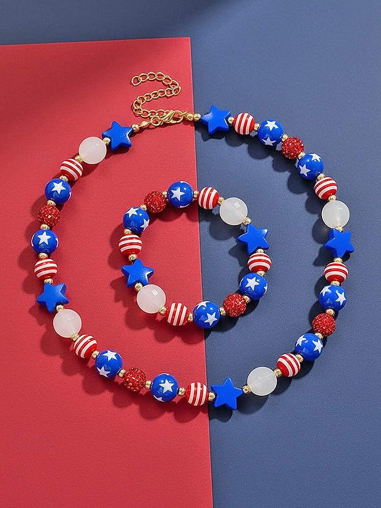 Patriotisches Schmuckset aus Harzperlen für Damen zum 250. Jahrestag der Unabhängigkeit der USA, als Freizeitschmuck und für Reisen. 2026 - $11.99 –P4