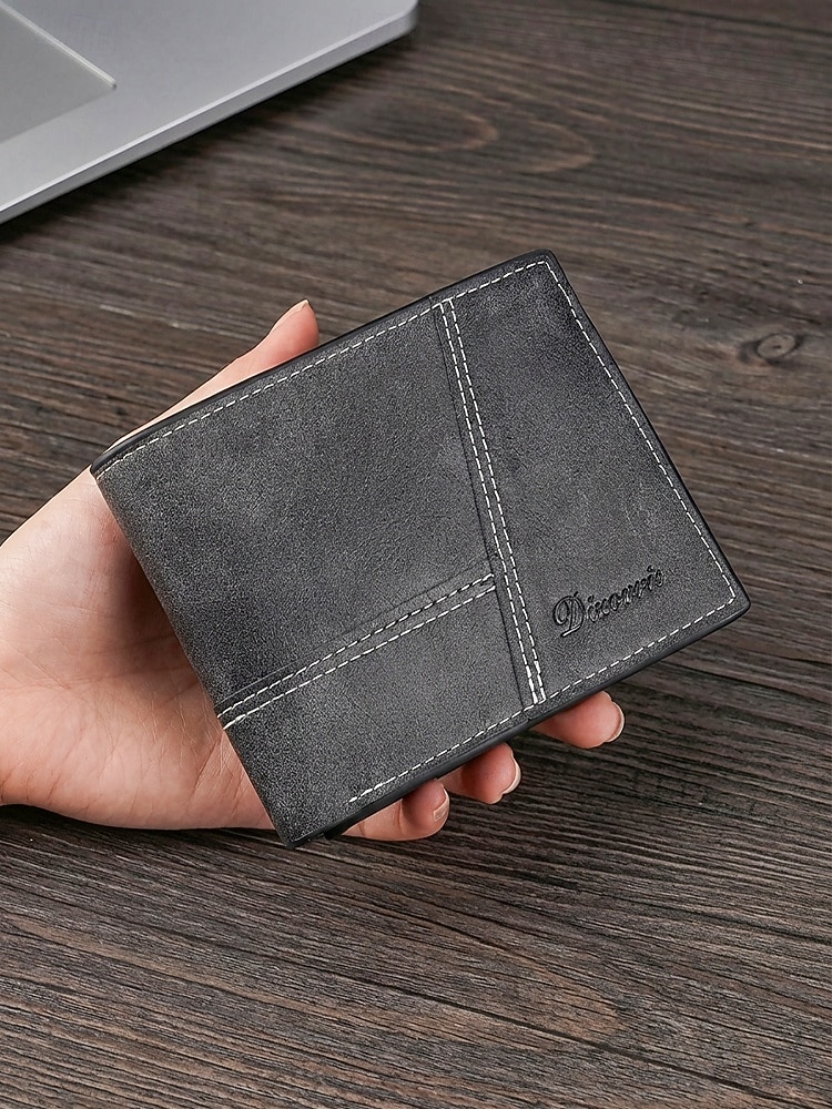 Portafoglio da uomo vintage in similpelle, con design a più scomparti, finitura effetto invecchiato retrò, multicolore, materiale PU resistente, ideale per viaggi e uso quotidiano casual. del 2026 a $9.99 –P3