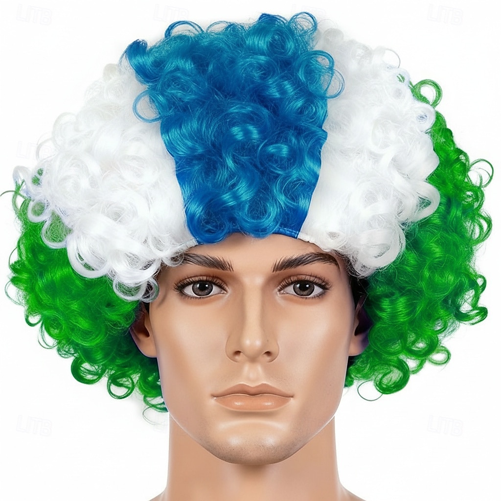 Peruca afro listrada tricolor - cabelo cacheado nas cores da bandeira nacional para fãs de esportes de 2026 por $14.49 –P3