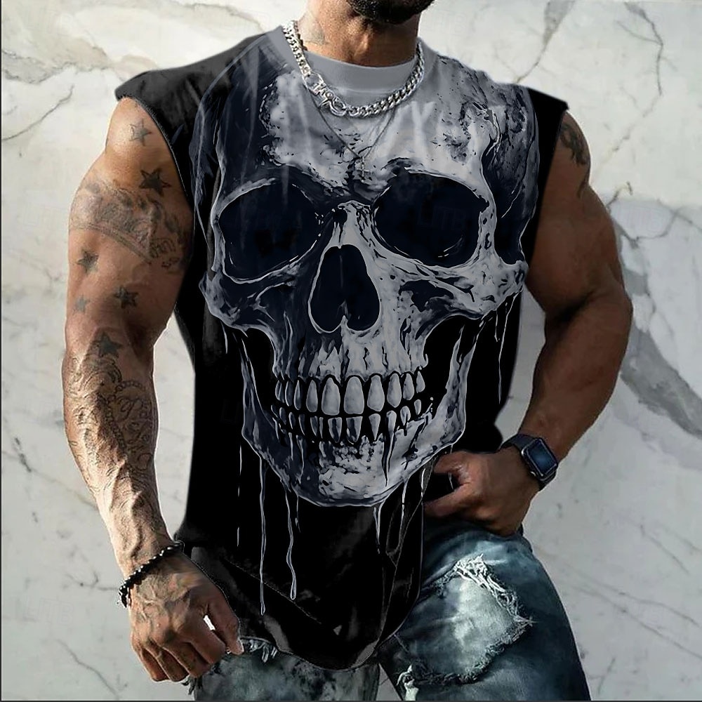 Tricou bărbătesc fără mâneci cu imprimeu de craniu, maiou hardcore biker, grafică, cămașă musculoasă, streetwear, designer de îmbrăcăminte, s, m, l, xl, xxl, xxxl 2026 - $17.99 –P1