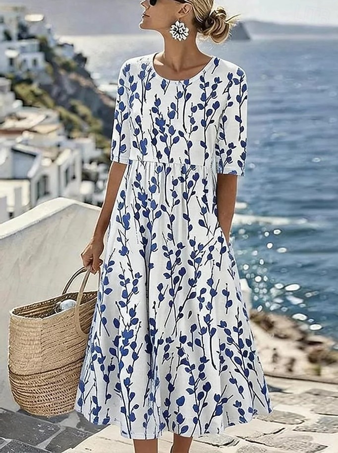 Pentru femei Rochii Midi Rochie de schimb Vacanță Casual Boho Zilnic Rochie de vară Rochie de primăvară Fit regulat Floral Grafic Lungime Manșon 3/4 Stil Nautic Albastru piscină Alb Verde Deschis 2026 - $32.99 –P1