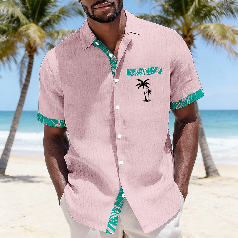 Men's Coconut Tree Tropical Plants Hawaiian Shirt Crinkle Shirt Seersucker Shirt Short Sleeve Hawaiian Beach Vacation Wear Summer Spring Turndown Soft Button Up Shirts Blue White Pink Green 2026 - $25.99 –P3