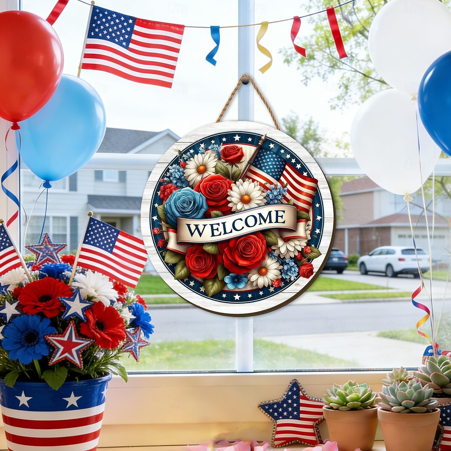 Plaque de porte en bois patriotique – rouge, blanc &Décoration bleue pour le porche d'entrée à l'occasion du 4 juillet, de la fête nationale américaine et du 250e anniversaire. &Journée du Souvenir, de 2026 ? $15.99 –P4