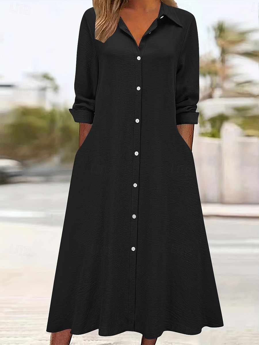 Femmes Robe Midi Robe Chemise Robe Décontractée Robe trapèze Robe en faux lin Mode Basique Moderne Quotidien Vacances Sortir Coupe régulière Uni manche longue Col de chemise Bleu Noir Vin Orange de 2026 ? $28.99 –P11