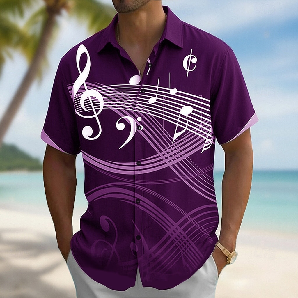 Hombre Notas musicales Camisa Abotonar la camisa Camisa de vestir informal Manga Corta retro de la vendimia Diario Festival de Música Primavera Otoño Cuello Vuelto Impresión 3D camisas con cuello 2026 - $25.99 –P3