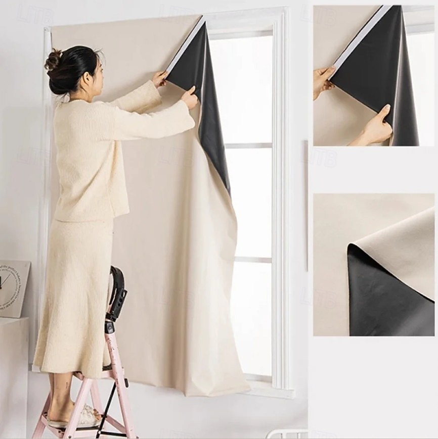 2 db 100%-os sötétítő függöny, öntapadós, lyukasztásmentes, hálószobai napellenző, szigetelés, ablakfüggöny, ajtó, erkély, napvédelem 2026 - $37.99 –P4