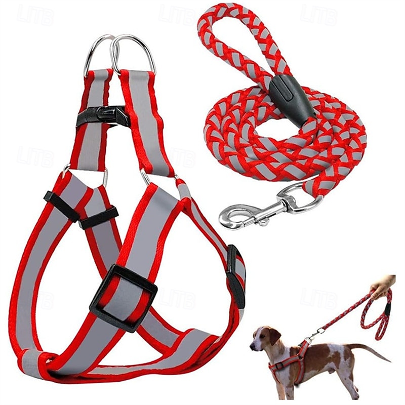 Guinzaglio per cani, pettorina antistrappo, gilet riflettente in nylon per cani, guinzaglio da addestramento, adatto a cani di piccola taglia del 2026 a $14.49 –P1