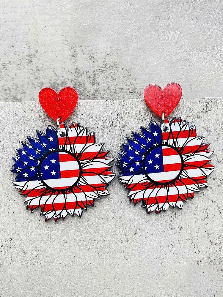 Women's Acrylic Patriotic Dangle Earrings, Multi-Style Sunflower, Star and Heart American Flag Earrings for USA 250th Anniversary, Independence Day, Casual Wear, Travel and Vacation Styling 2026 - $7.99 –P9