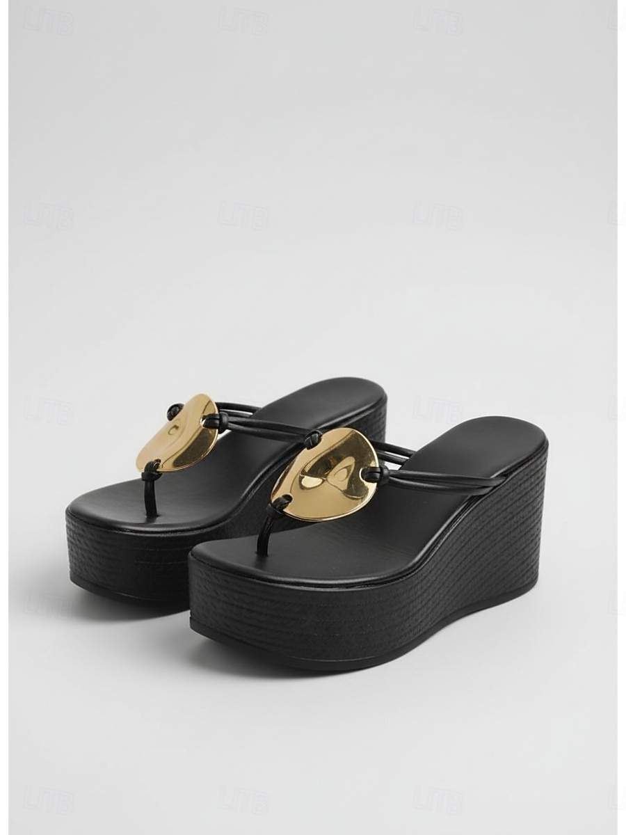 Sandalias de cuña negras elegantes para mujer: elegantes sandalias de plataforma con tiras cruzadas, ideales para vacaciones en hoteles de lujo y para relajarse junto a la piscina en verano. &ropa de 2026 - $26.99 –P3