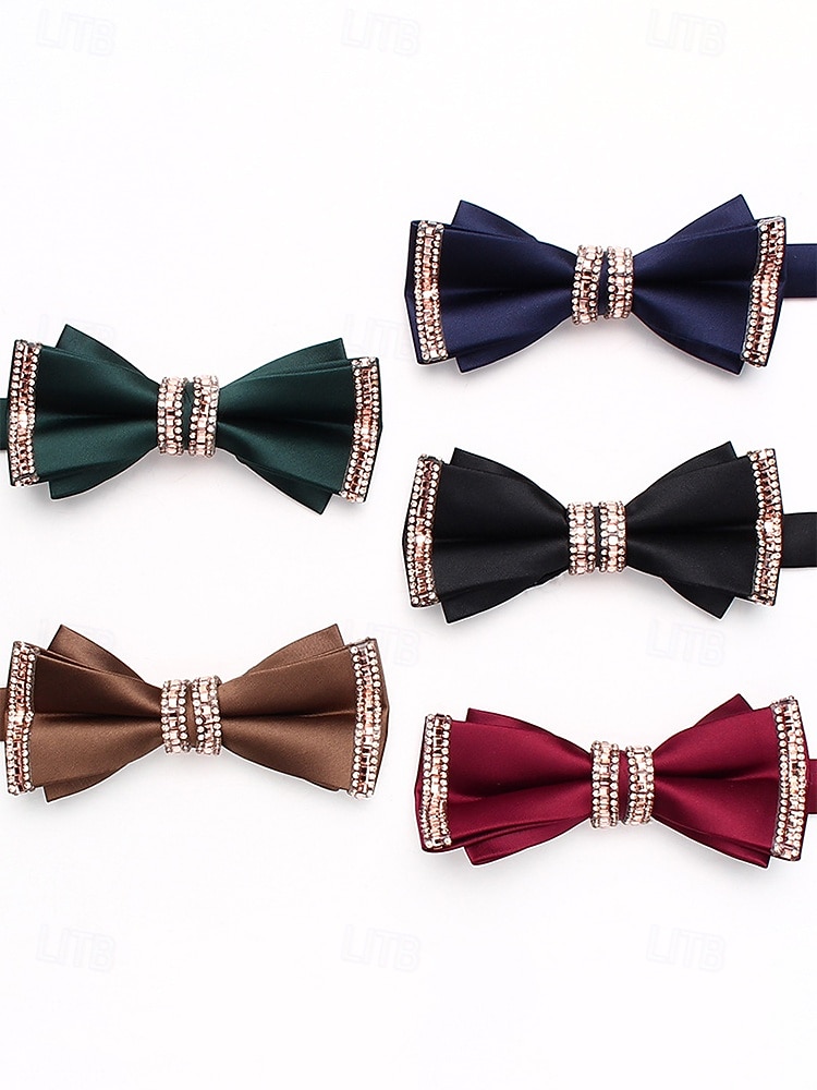 פפיון פוליאסטר לגברים - אפשרויות צבעוניות, עיטורי אבני חן, גודל מתכוונן, מושלם לחתונות ומסיבות 2026 - $14.99 –P5