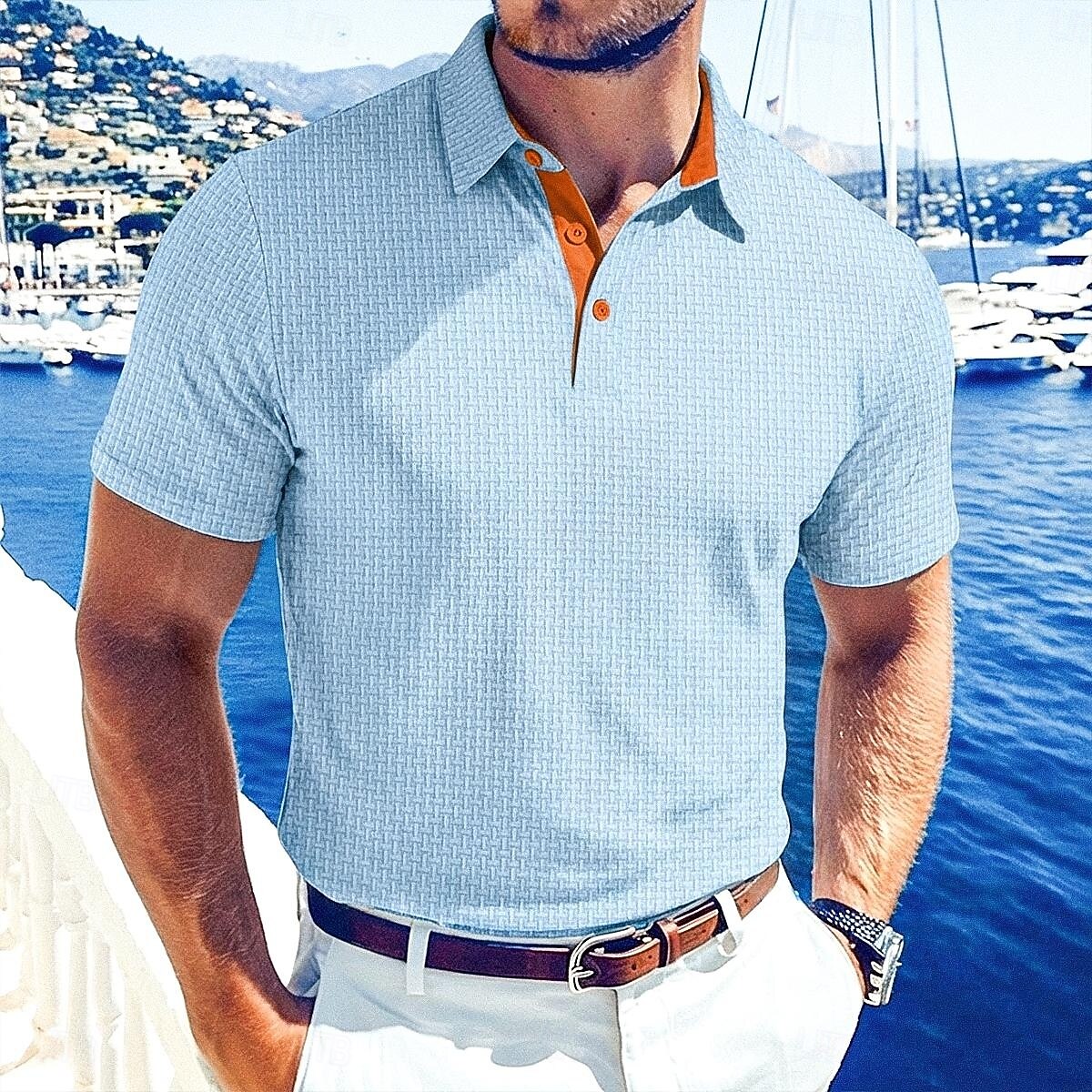 Homens Textura Polo Malha Waffle Casual O negócio Clássico Manga Curta Moda Moderno Côr Sólida Botões Verão Primavera Normal Preto Branco Azul Marinha Verde Tropa Textura de 2026 por $20.99 –P1