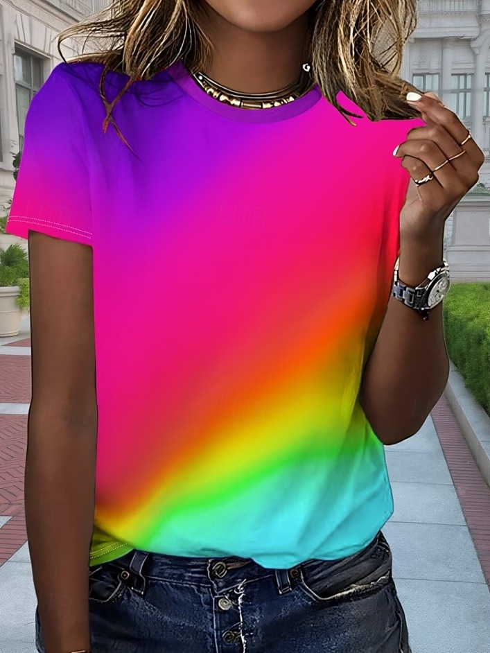 Femmes T-shirt Imprimé Graphique Abstrait Bohème ancien Élégant Manche Courte Col ras du cou Hauts Réguliers Quotidien Bleu Jaune Rose Claire Violet Claire Fuchsia Été Printemps de 2026 ? $22.99 –P10