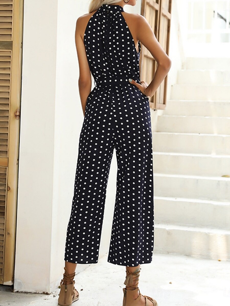 Mujer Normal Mono Activo A Lunares Sin Mangas Perneras anchas Cuello halter Bolsillo Estampado Diario Vacaciones Holgado Negro Vino Azul Marino Verano 2026 - $42.99 –P2