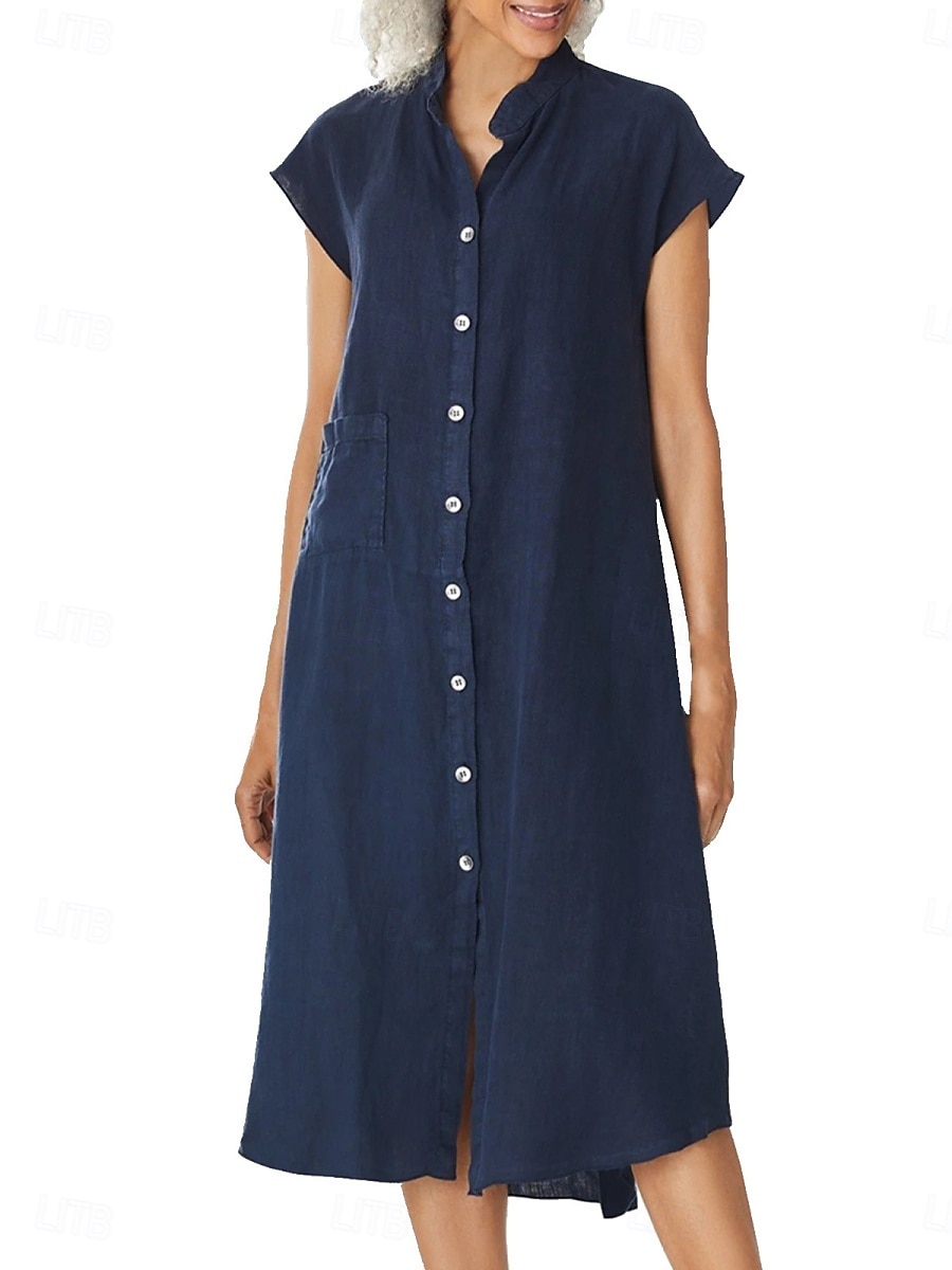 Femmes Robe Midi Robe fourreau Robe d'été Occasionnel Quotidien Coupe Ample Uni Manche Courte Col haut Vin bleu marine Gris Été de 2026 ? $33.99 –P3