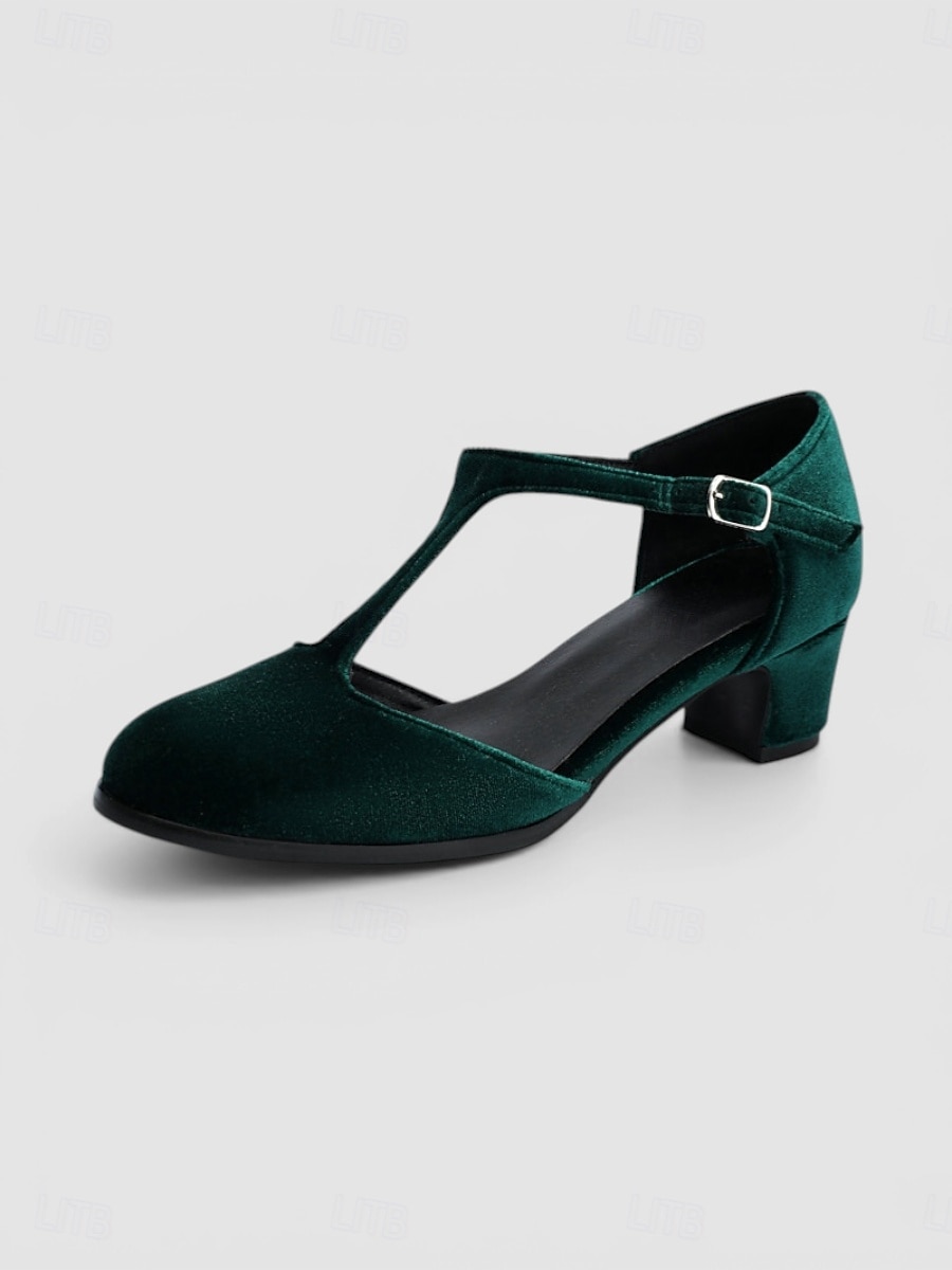 Women's Vintage 1950s Red Velvet Mary Jane Shoes - Elegant T-Strap Block Heels with Round Toe for Retro Parties, Holiday Banquets & Classic Daily Fashion 2026 - $54.99 –P4
