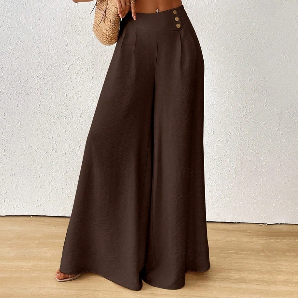 Women's Trousers Summer Pants Beach Pants Casual Pants Vacation Fashion Casual Daily Full Length High Waist Solid Color Plain Pocket Wide Leg Comfort Lightweight Soft Inelastic Streetwear Beach 2026 - $27.99 –P3