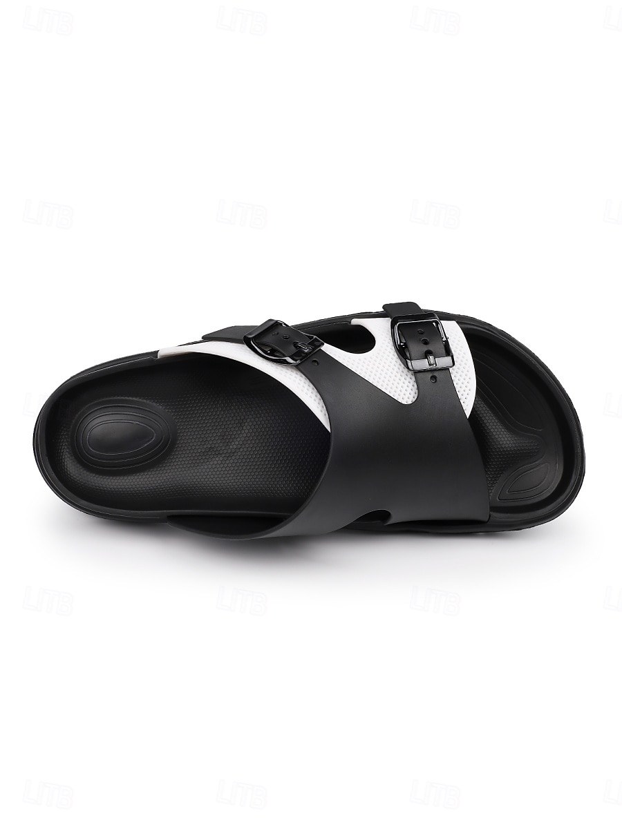 Men's Black and White Double Strap Slide Sandals Open-Toe Comfort Casual Slippers for Resort & Poolside, Beach Vacation, Poolside Relaxing, Travel, Outdoor Leisure and Summer Everyday Wear 2026 - $26.99 –P11