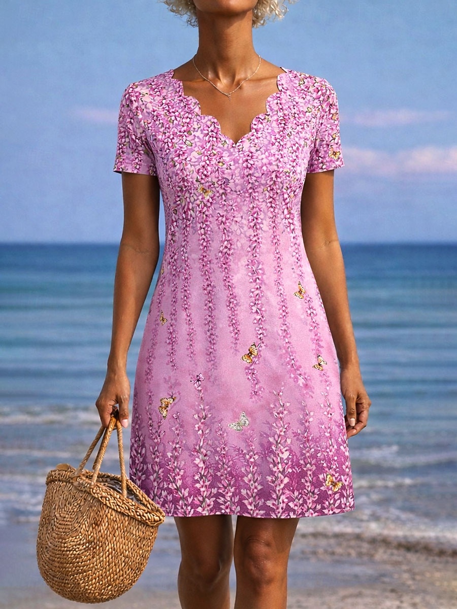 Mujer Mini vestido Vestido estilo camiseta Vestido de una línea Vestido de verano Casual Diario Playa Festivos Ajuste regular Floral Graphic Manga Corta Cuello con muescas. Azul Piscina Rosa Morado 2026 - $24.99 –P1