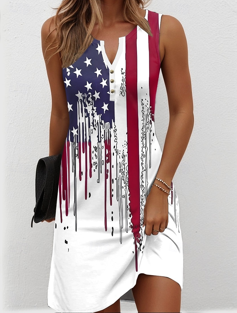 Giorno dell'Indipendenza Americana Per donna Mini Abito Vestito Estivo Abito Estivo Casual Quotidiano Ferie Vestibilità regolare Grafico Bandiera Stella Senza Maniche Scollo a V Blu Bianco Rosso del 2026 a $24.99 –P5