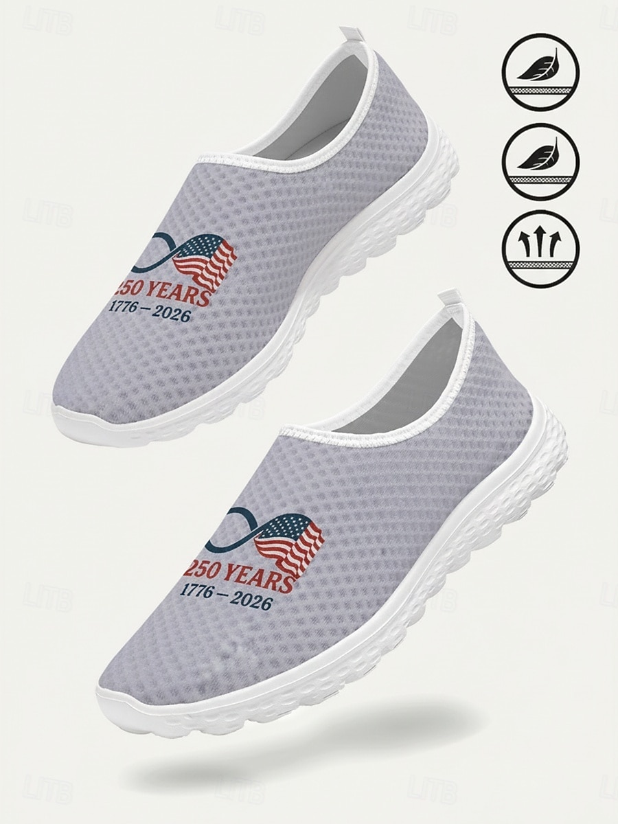 Graue Herren-Sneaker zum Hineinschlüpfen mit 250-Jahre-Grafik – leichte, atmungsaktive Laufschuhe mit amerikanischem Flaggenmotiv für Freizeit, Feiertage, Reisen und Outdoor-Aktivitäten 2026 - $32.99 –P1