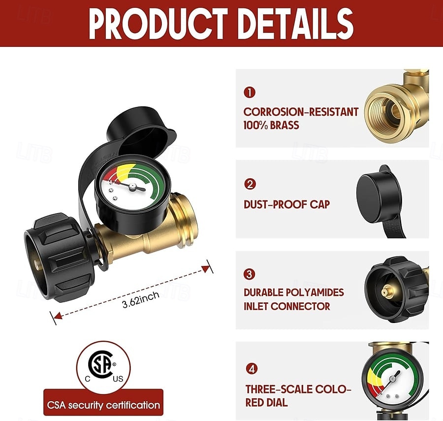 Univerzális propántartály-mérő 5–40 fontos PB-palackokhoz, gázszintjelző grillhez, fűtőtesthez, lakókocsihoz, QCC1 csatlakozó, propán üzemanyagszintmérő grillhez, kültéri kempingfőzőhöz, 2026 - $27.99 –P3