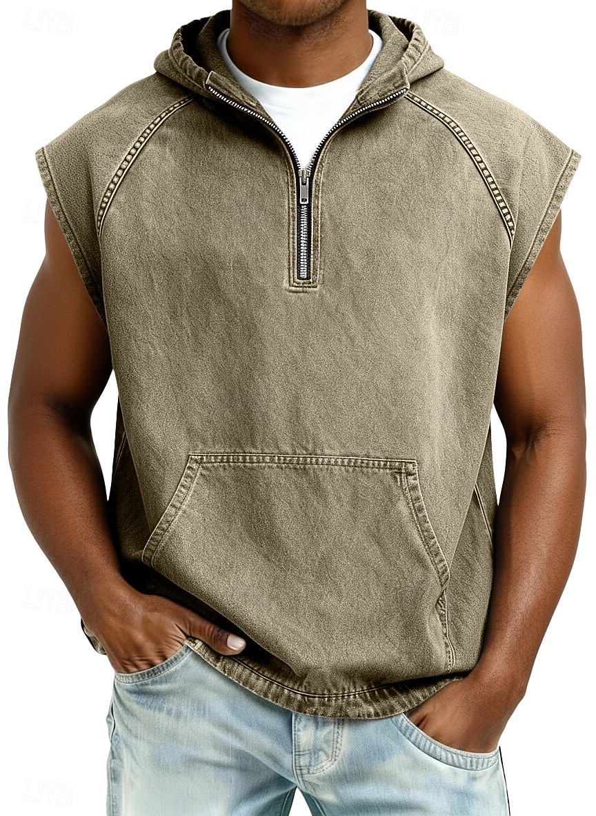 Муж. Безрукавка Демин Рубашка Рубашка с кислотной стиркой Без рукавов Капюшон Молния Лето Весна Все сезоны Полотняное плетение Мода Оригинальный рисунок Классический Окрашенная одежда Капюшон 2026 - $31.99 –P10