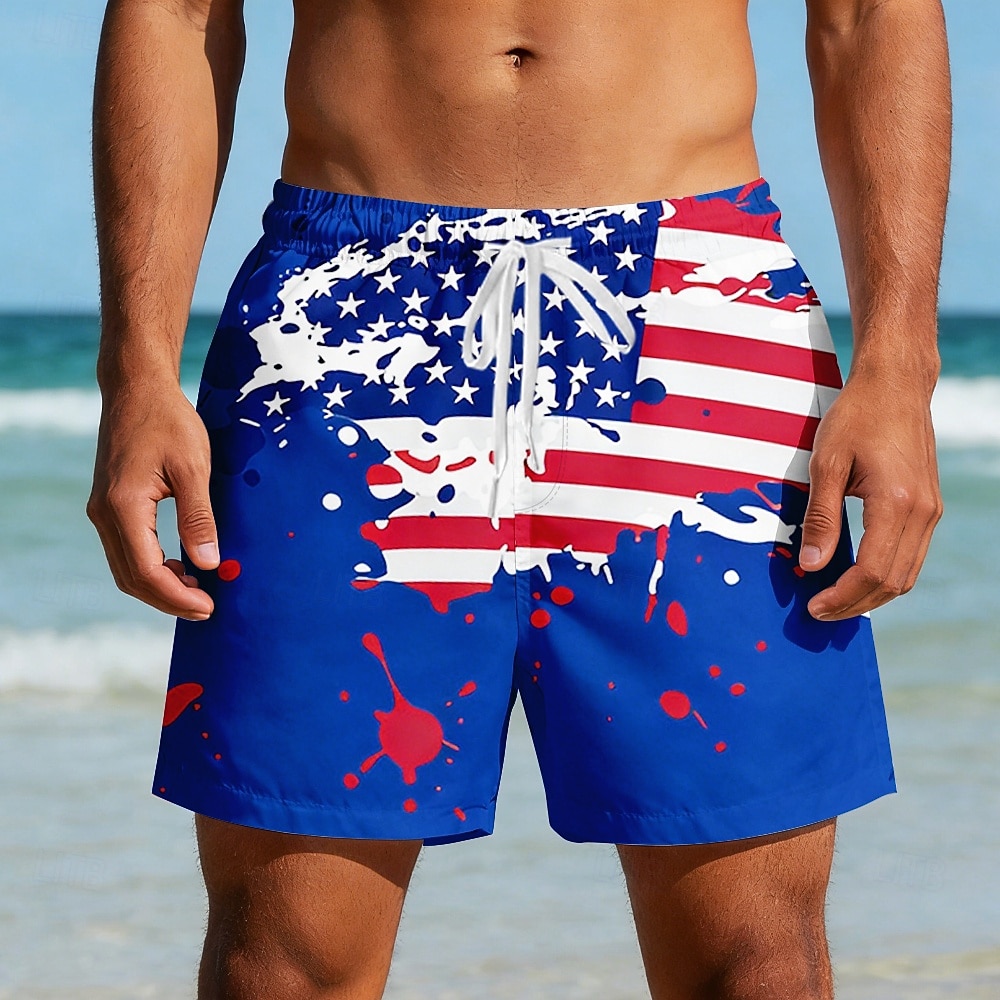 Men's 4th of July U.S. 250th Anniversary US Flag Patriotic Swim Trunks Swim Shorts Board Shorts Mid Waist Casual Holiday Side Pockets Mesh Lining Elastic Drawstring Waist Designer Clothing Apparel 2026 - $20.99 –P5