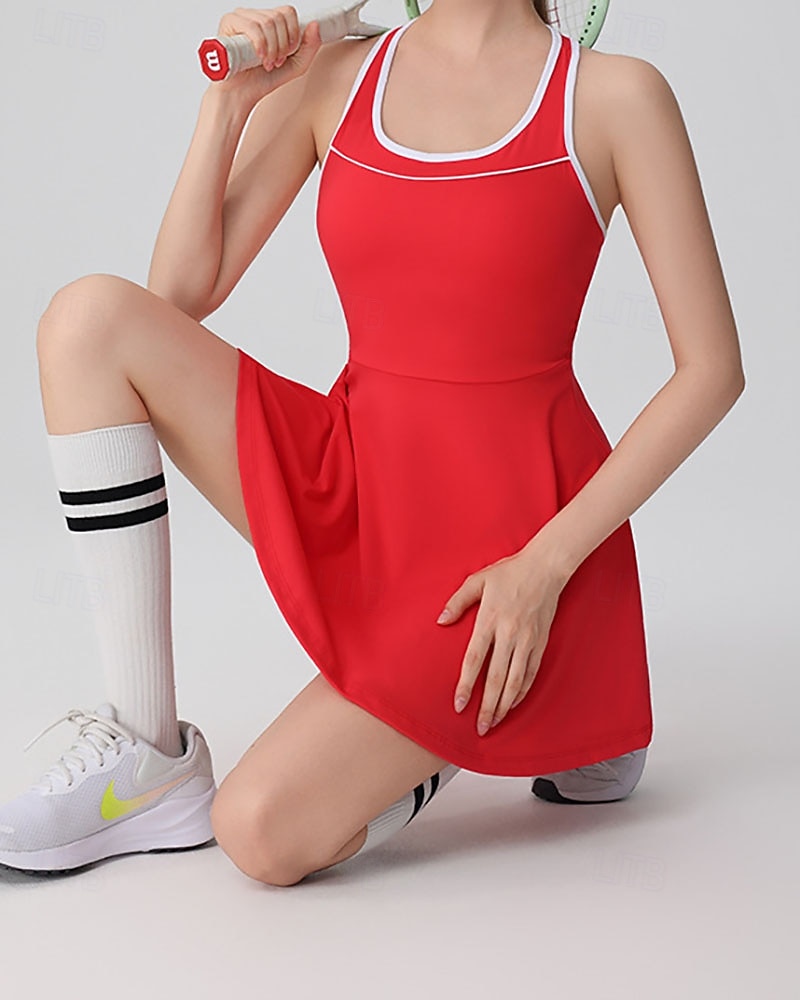 Women's Solid Colored Tennis Dress with Shorts Sports Dress Sleeveless Patchwork Backless Elastic Sweat-Wicking Breathable Tennis Badminton Outdoor Exercise Round Neck Dress Black White Red Tennis 2026 - $37.99 –P1