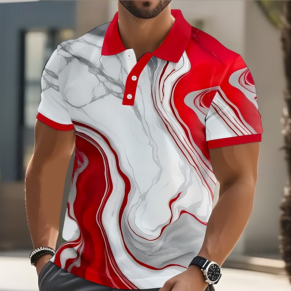 Herren Geometrisch Poloshirts Kurzarm Polo-Shirts Hemden mit Kragen Lässig Athleisure Knöpfe Sommer Frühling Blau Rote Purpur 2026 - $10.49 –P1