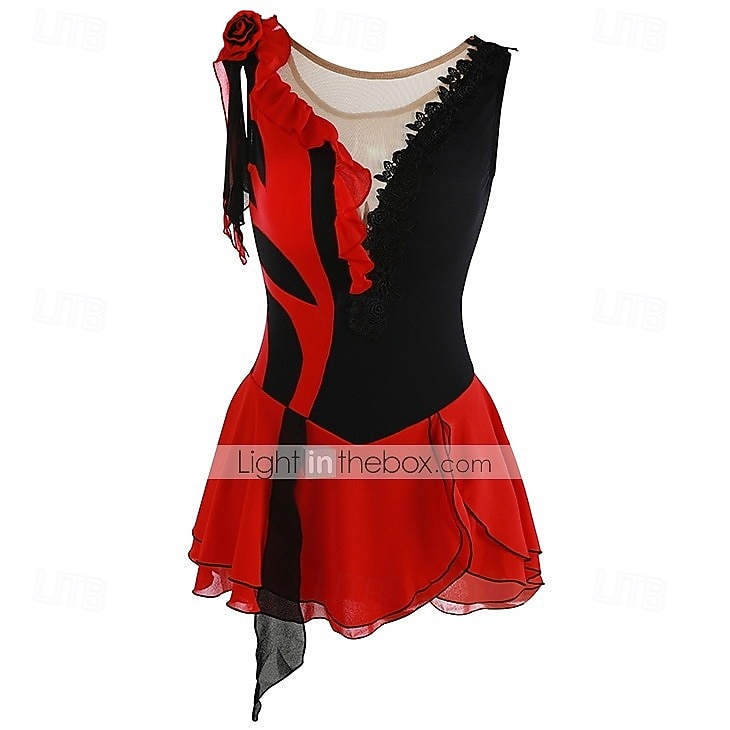Eiskunstlaufkleid Damen Mädchen Eislaufen Kleider Austattungen Yan-pink  Violett Wie im Bild Patchwork Asymmetrischer Saum Gitter Spandex Hochelastisch Praxis Professionell Wettbewerb 2026 - $101.99 –P3