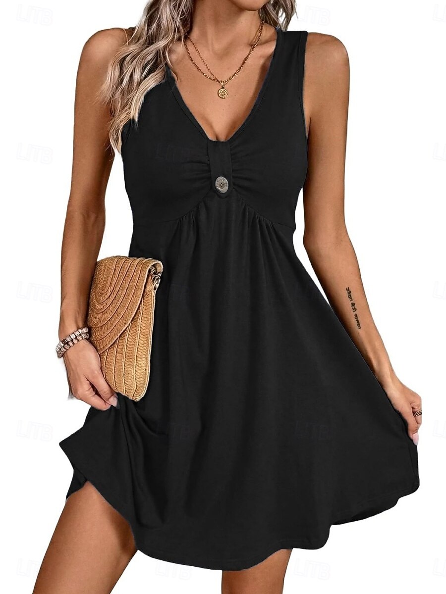 Per donna Mini Abito Abito a trapezio Abito Estivo Casual Quotidiano Vestibilità regolare Semplice Senza Maniche Scollo a V Blu Nero Verde Grigio Estate del 2026 a $29.99 –P6