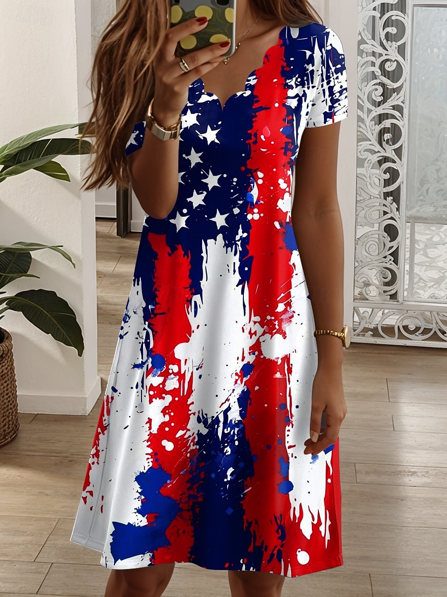 Amerikanischer Unabhängigkeitstag Damen Minikleid T-Shirt-Kleid A Linie Kleid Urlaub Lässig Täglich Normale Passform Grafik Amerikanische Flagge Kurzarm V Ausschnitt Blau Weiß Rote Sommer Frühling 2026 - $24.99 –P3