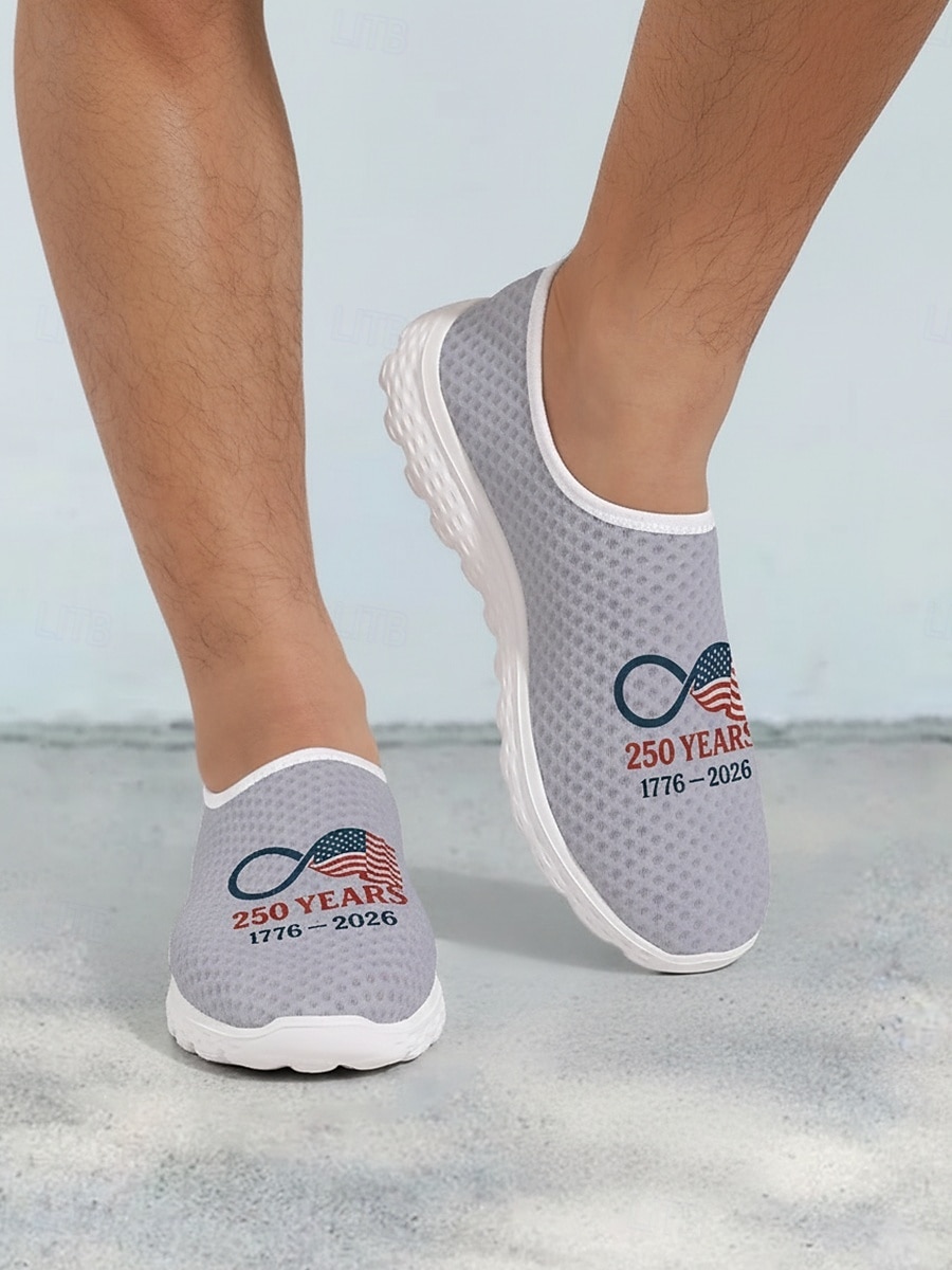 Graue Herren-Sneaker zum Hineinschlüpfen mit 250-Jahre-Grafik – leichte, atmungsaktive Laufschuhe mit amerikanischem Flaggenmotiv für Freizeit, Feiertage, Reisen und Outdoor-Aktivitäten 2026 - $32.99 –P2