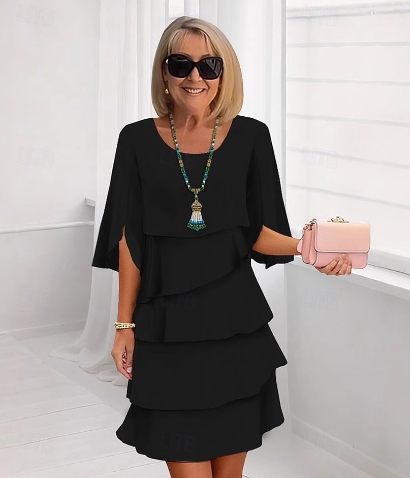 Mulheres Azul Preto Rosa Verão Primavera Outono Minivestido Vestido A Line Vestido plissado Férias Formal Vestidos Semi-Formais Diário Escritório Casamento Normal Gola Redonda de 2026 por $26.99 –P4